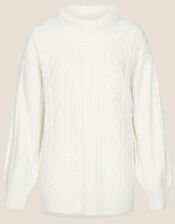 Ida Cable Cowl Neck Jumper, Ivory (IVORY), large