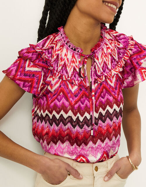 Crinkle Print Top with Recycled Polyester, Pink (PINK), large