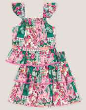 Floral Patchwork Top & Skirt Set, Green (GREEN), large