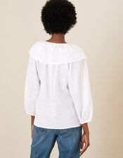 Frill Neck Top in Linen Gauze, Ivory (IVORY), large