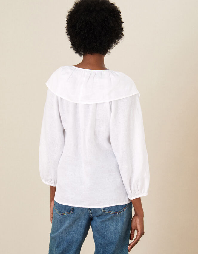 Frill Neck Top in Linen Gauze, Ivory (IVORY), large