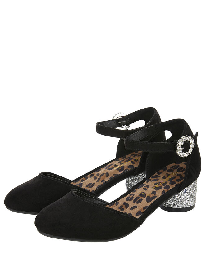Ada Two Part Glitter Heel Shoes, Black (BLACK), large