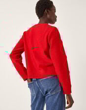 Evie Bow Cable Knit Cardigan, Red (RED), large