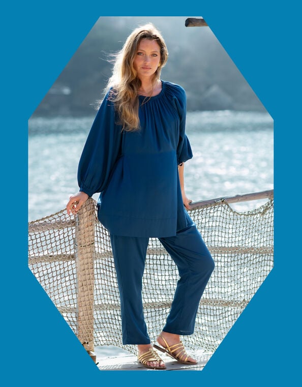 La Galeria Elefante Buddha Slouchy Trousers, Blue (TURQUOISE), large