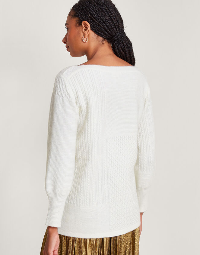 Supersoft Patch Stitch Tunic Jumper with Recycled Polyester Ivory