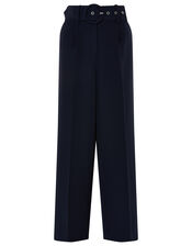 Circle Belt Wide Leg Trousers, Blue (NAVY), large