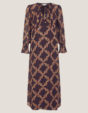 Cheryl Diamond Floral Print Midi Dress, Brown (CHOCOLATE), large