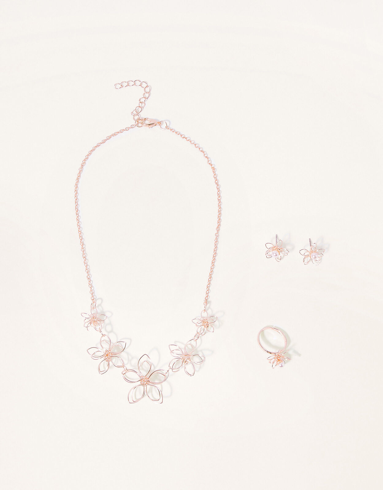 LUX ACCESSORIES Pave Crystal Floral Flower Light Pink Statement Necklace 