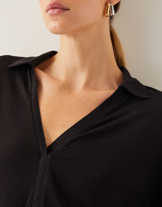 Cara Collar Jersey T-Shirt, Black (BLACK), large