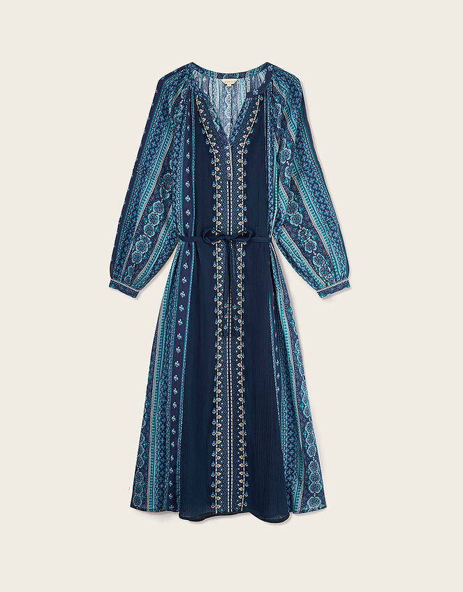 East Gabriette Geometric Print Embroidered Dress, Blue (BLUE), large