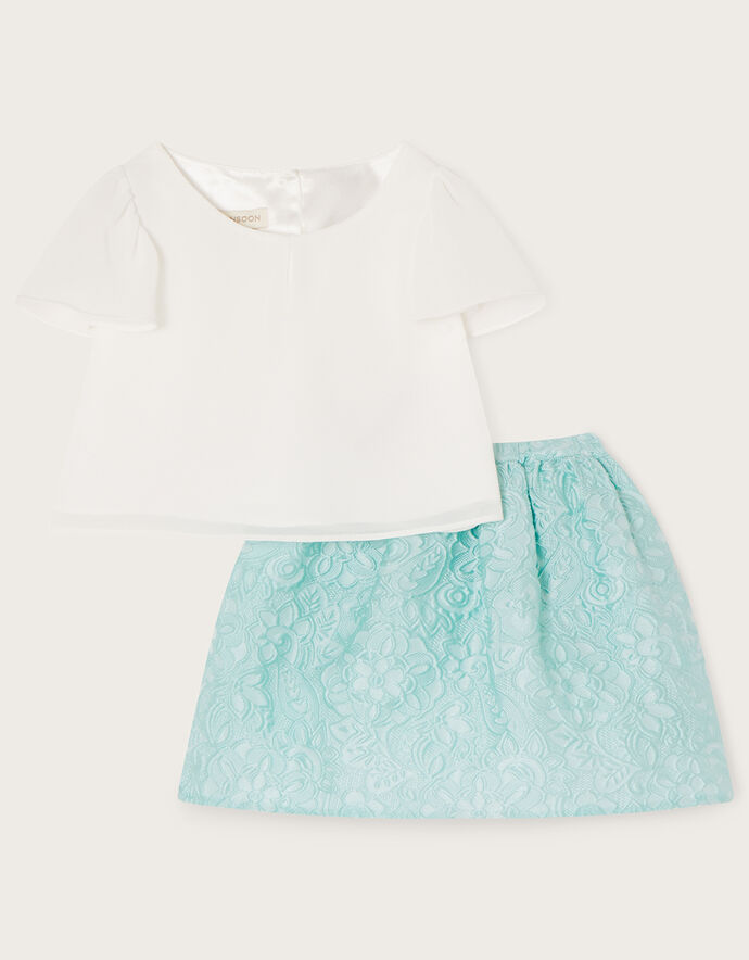 The Devan - Baby Brown/Green Floral Longsleeve Tops + Solid Colour Skirt + Headband