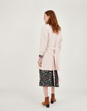 Belted Longline Cable Knit Cardigan, Ivory (IVORY), large