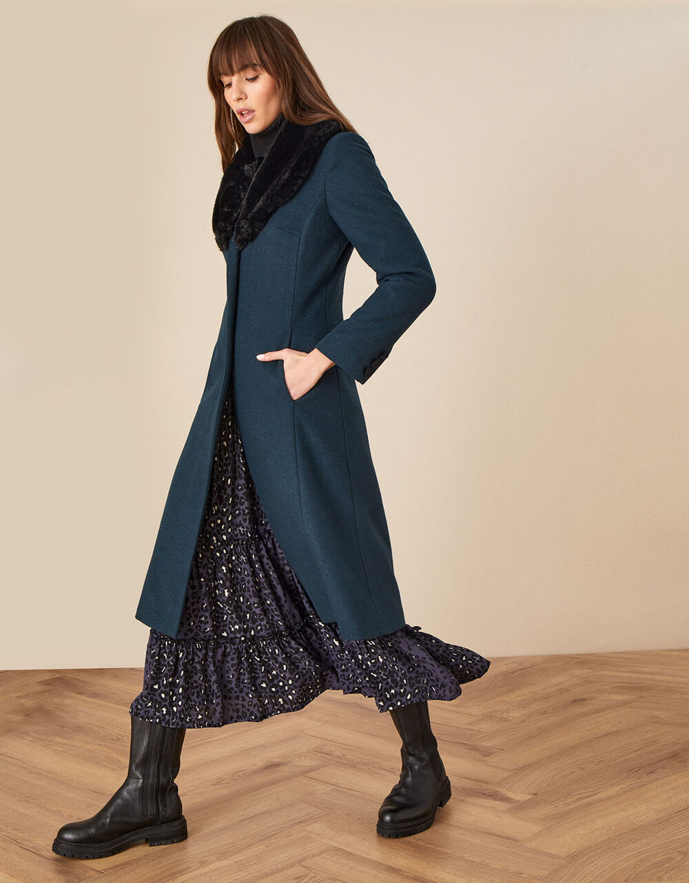 Women Women's Clothing | Jasmine Faux Fur Collar Coat Teal - RG08530