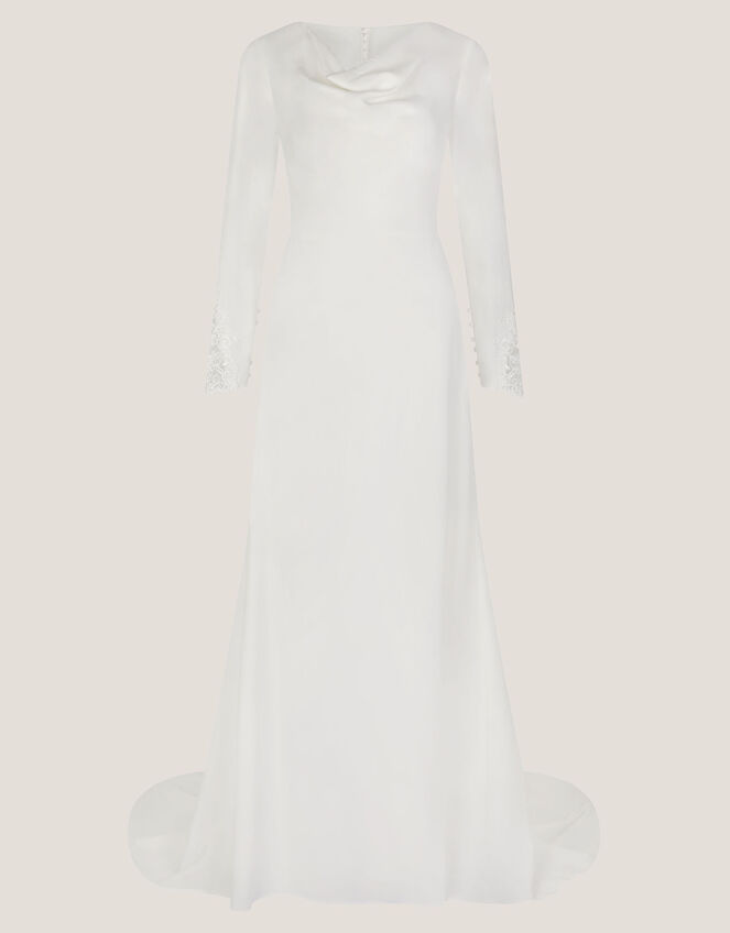 Aleah Long Sleeve Cowl Lace Wedding Dress, Ivory (IVORY), large