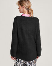 V-Neck Cable Longline Jumper with Recycled Polyester , Black (BLACK), large
