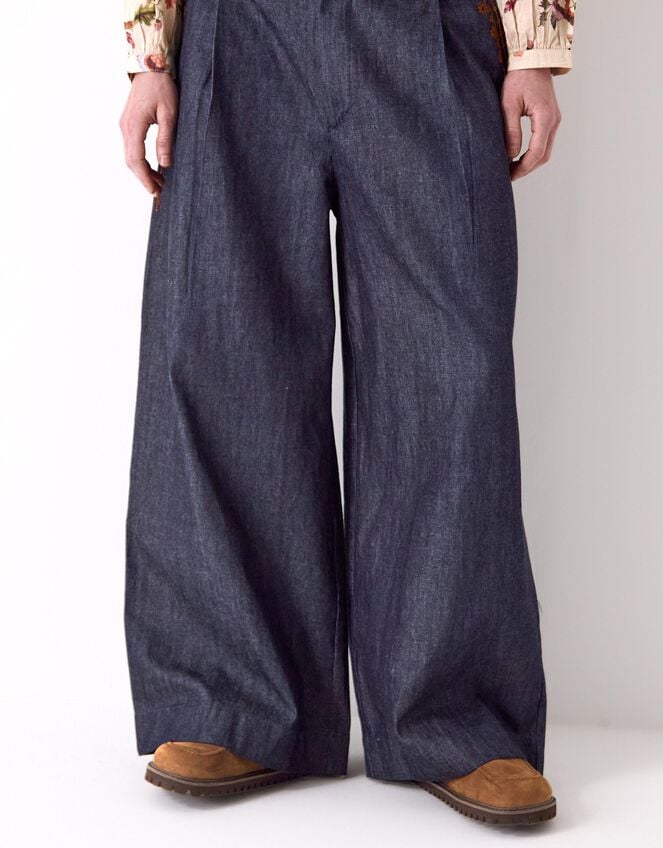 East Jayla Embroidered Denim Trousers, Blue (NAVY), large
