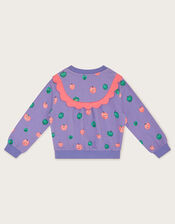 Happy Apples Scallop Sweatshirt, Purple (PURPLE), large