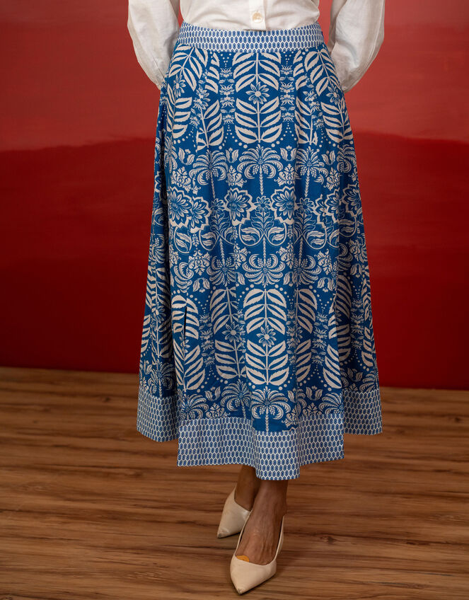 India & Mills Amanda Tropic Midi Skirt, Blue (BLUE), large