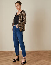 Emma Sequin Jersey Jacket, Gold (GOLD), large