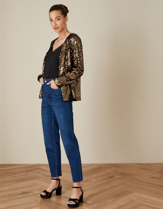 Emma Sequin Jersey Jacket, Gold (GOLD), large