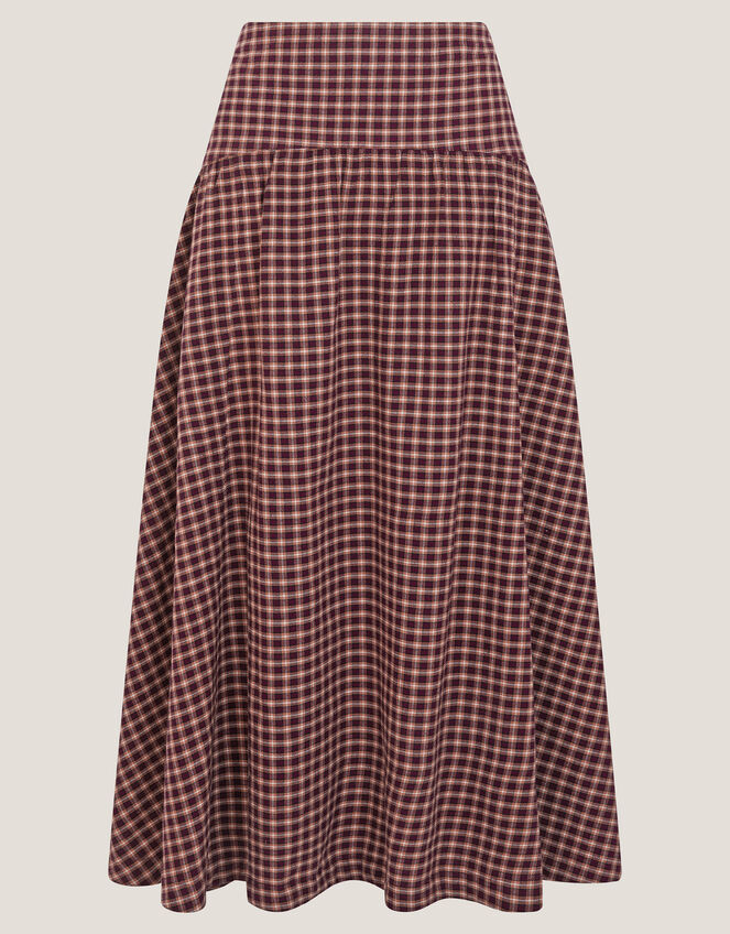 Agatha Check Drop Waist Midi Skirt Red