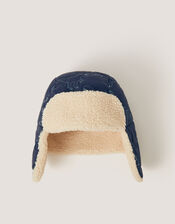 Dinosaur Quilted Trapper Hat, Blue (NAVY), large