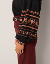 Maison Hotel Virginia Floral Embroidered Blouse, Black (BLACK), large