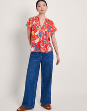 Alma Print Linen T-Shirt, Red (RED), large