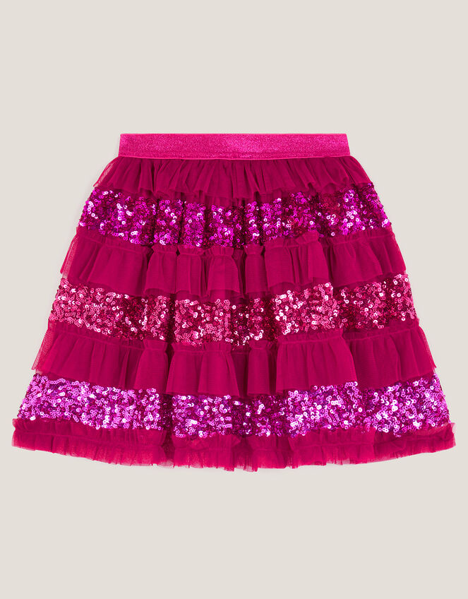 Sequin Ruffle Disco Skirt, Red (RED), large