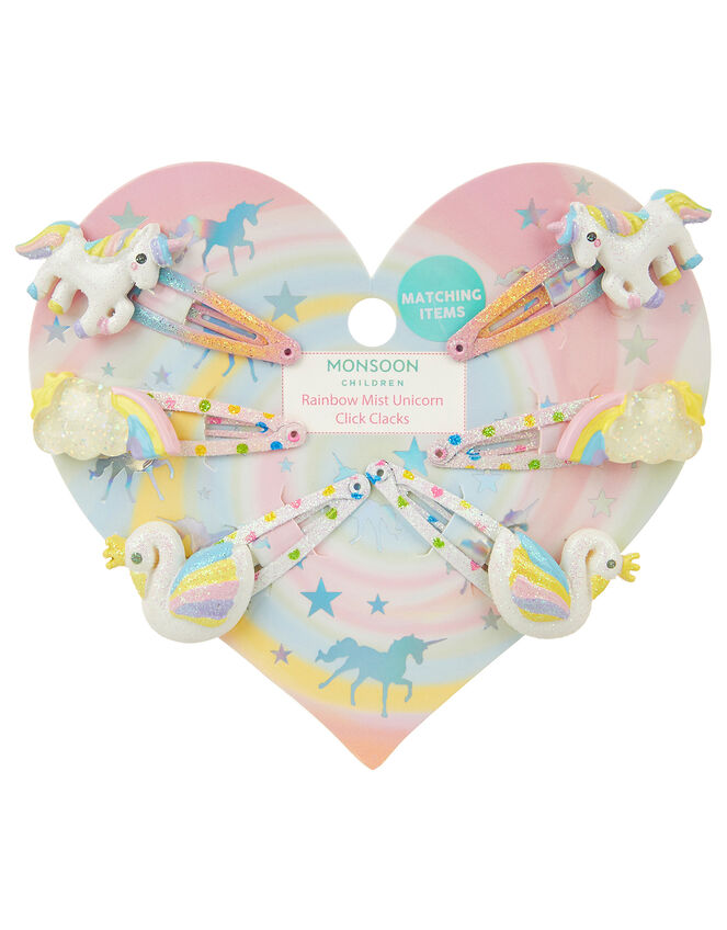 6 Rainbow Unicorn Hair Clips, , large
