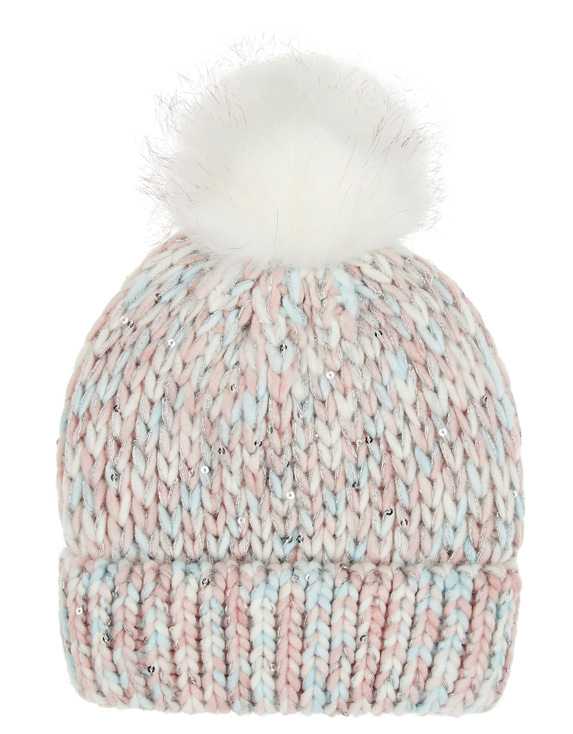 Sara Rainbow Sequin Pom-Pom Beanie, Multi (MULTI), large