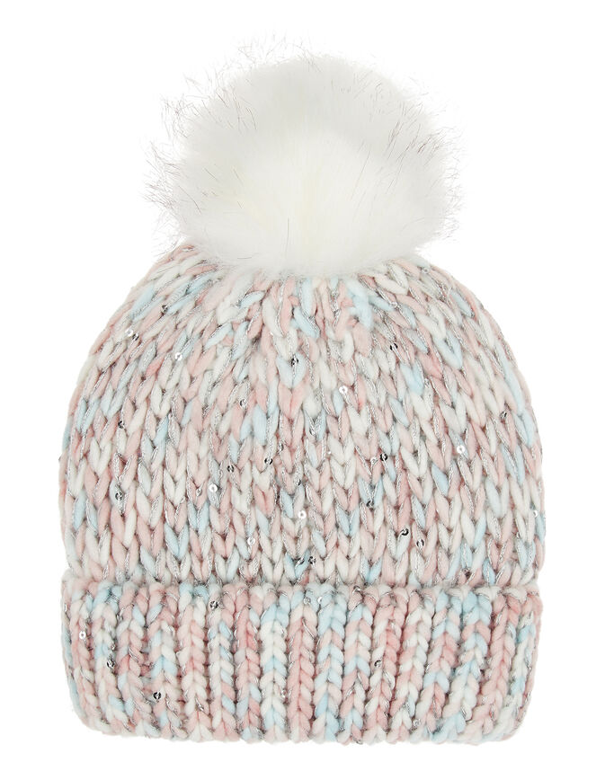 Sara Rainbow Sequin Pom-Pom Beanie, Multi (MULTI), large