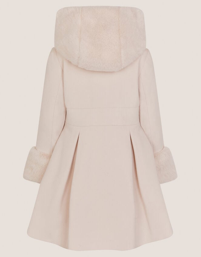 Faux Fur Hood Double Breasted Coat, Cream (CREAM), large