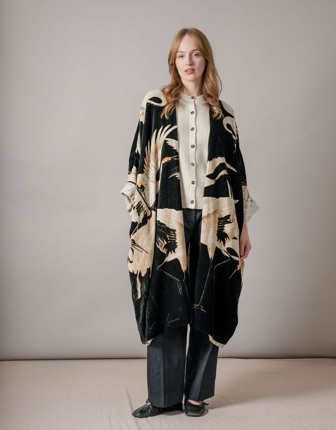 One Hundred Stars Velvet Stork Print Kimono, , large