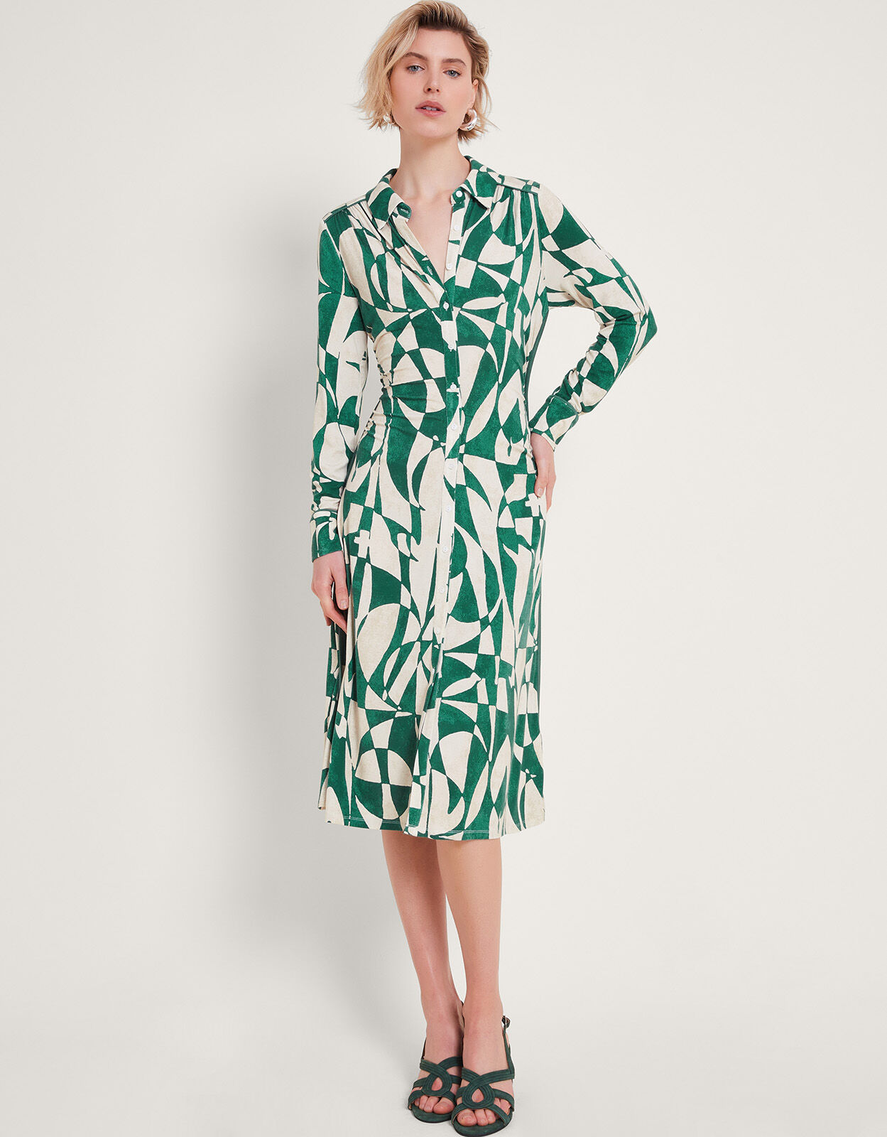 Print Shirt Dress Green Midi Dresses Monsoon UK