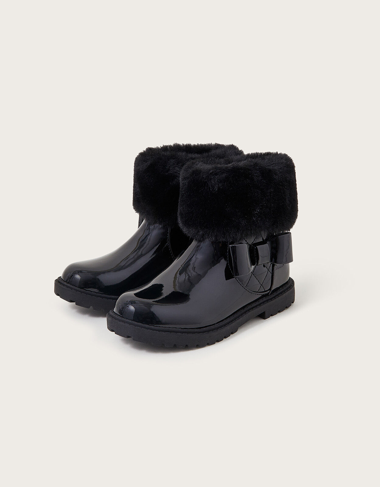 Stacey Patent Faux Fur Trim Boots Black