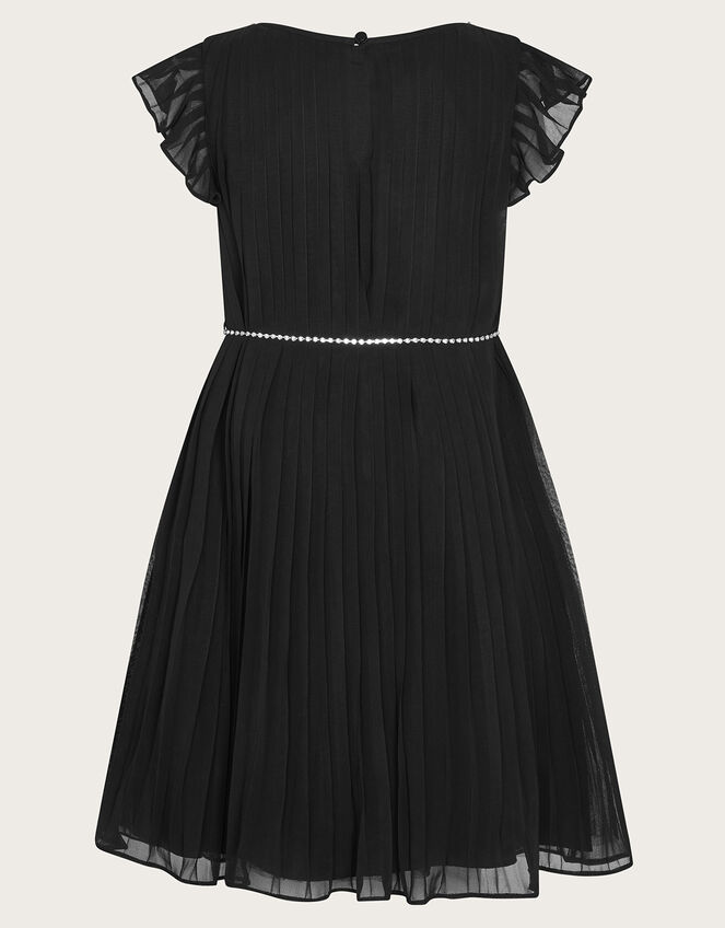 Georgina Diamante Belt Pleat Dress, Black (BLACK), large