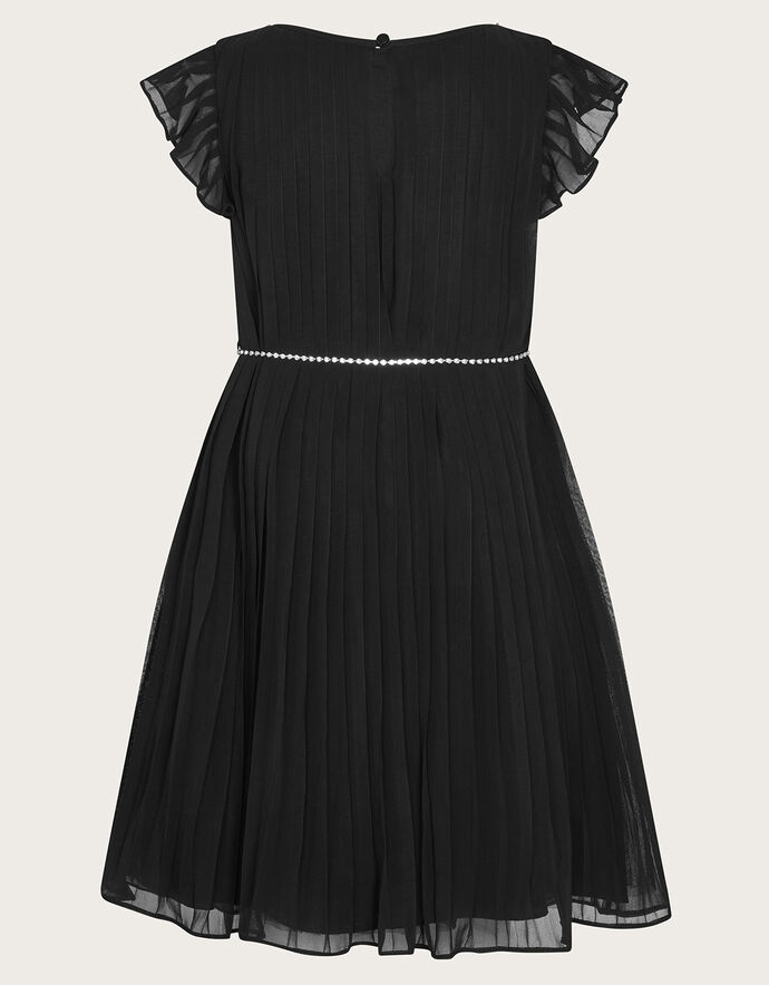 Diamante Belt Pleat Dress Black