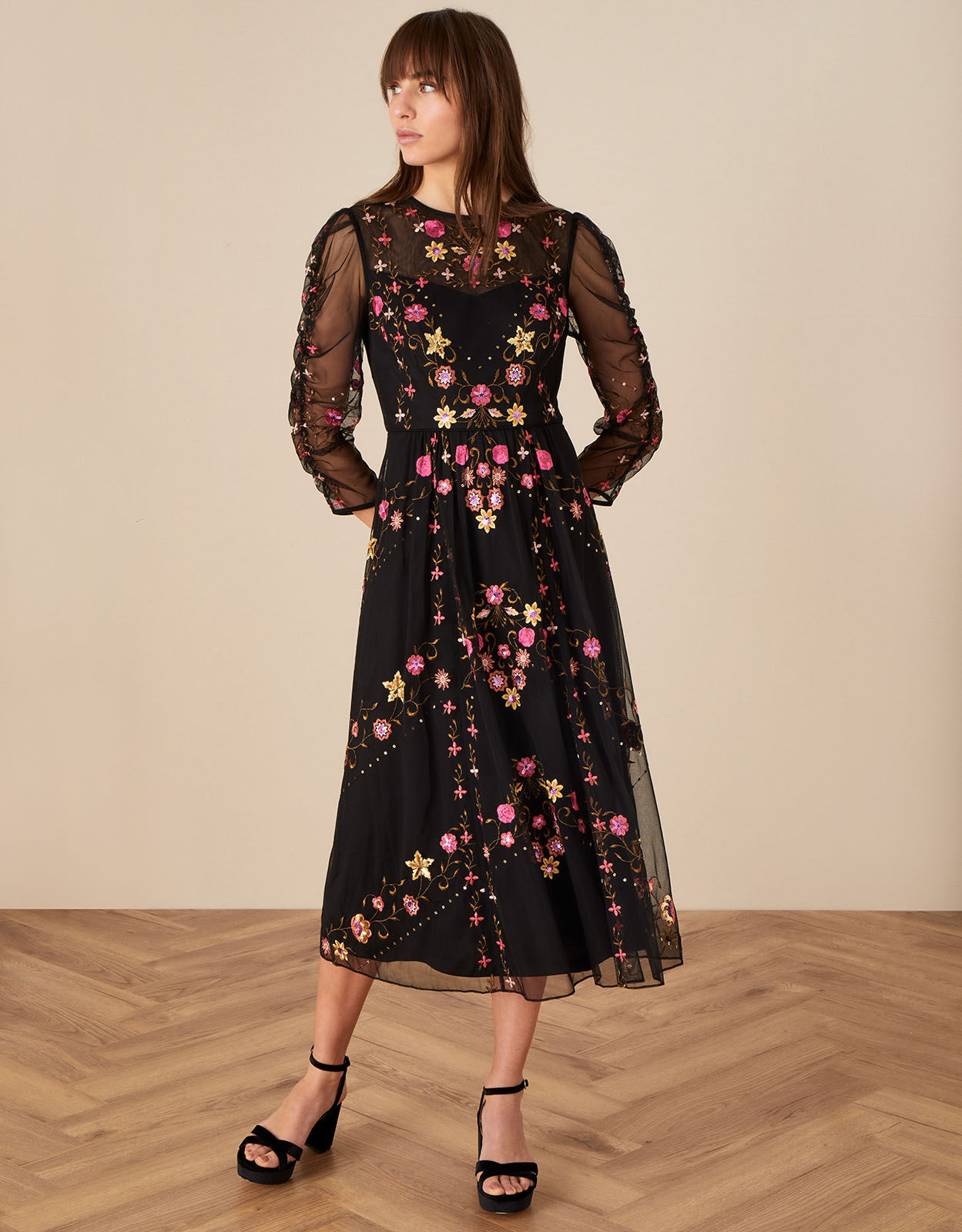 Black embroidered dress uk sale