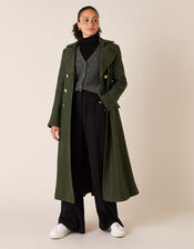 Long Military Coat in Wool Blend, Green (KHAKI), large