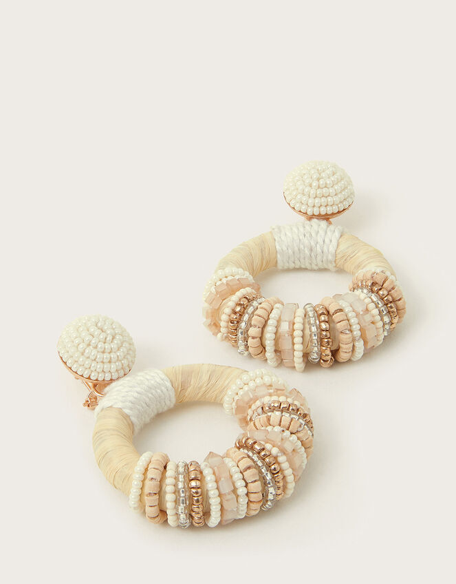 Raffia Mixed Bead Earrings, , large