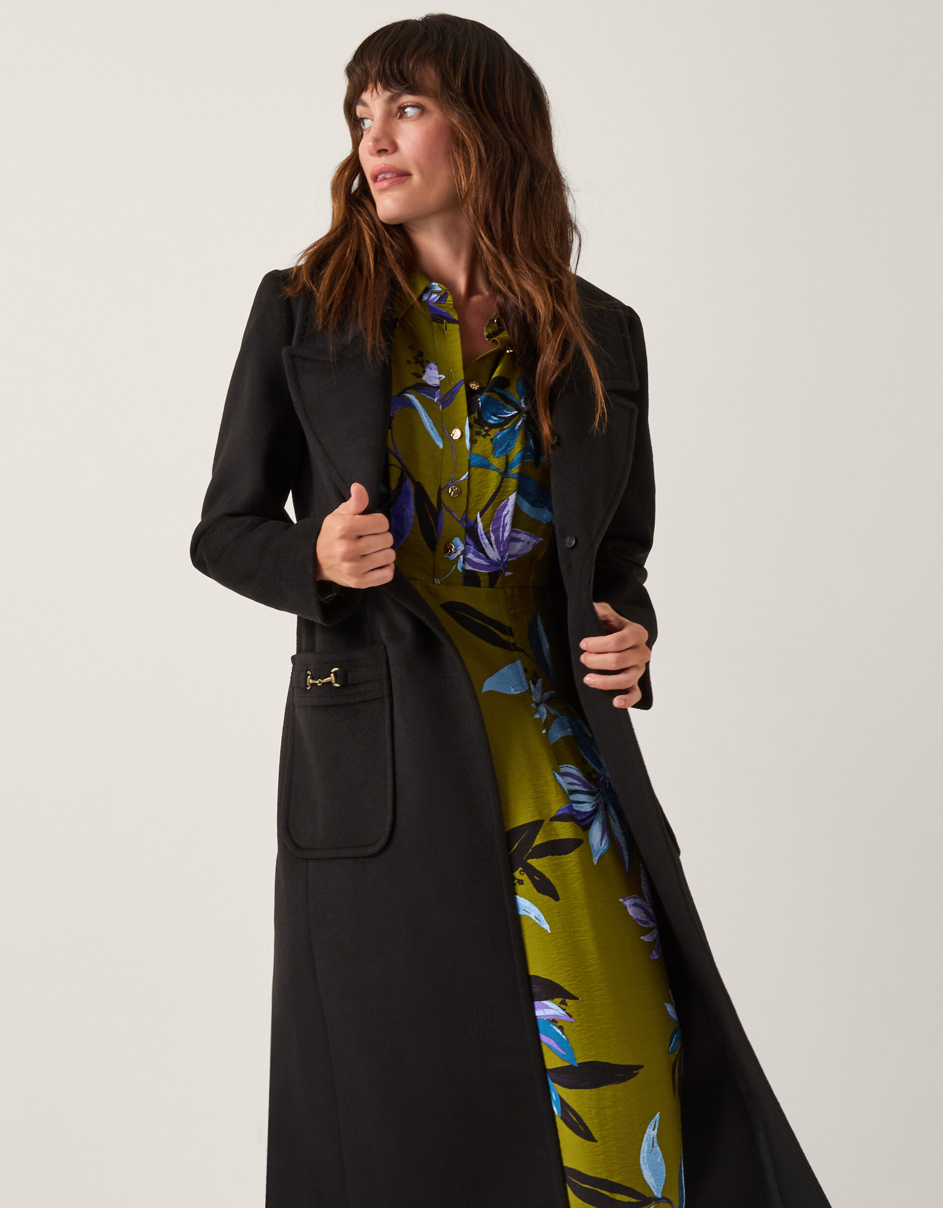 Fearne Faux Fur Collar Long Coat Black | Women's Coats