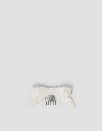 Beaded Bow Comb Hair Clip, , large