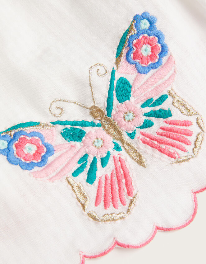 Butterfly Embroidered Cotton Dress, Ivory (IVORY), large