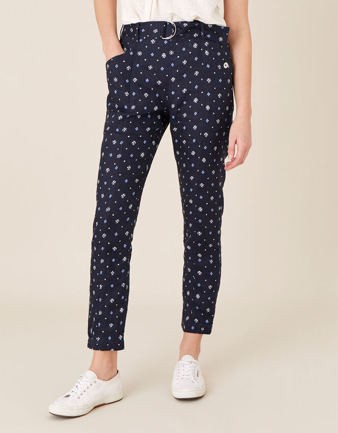 Printed Culottes in Linen Blend, Blue (NAVY), large