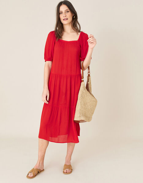 Square Neck Midi Dress in LENZING™ ECOVERO™ Red, Red (RED), large