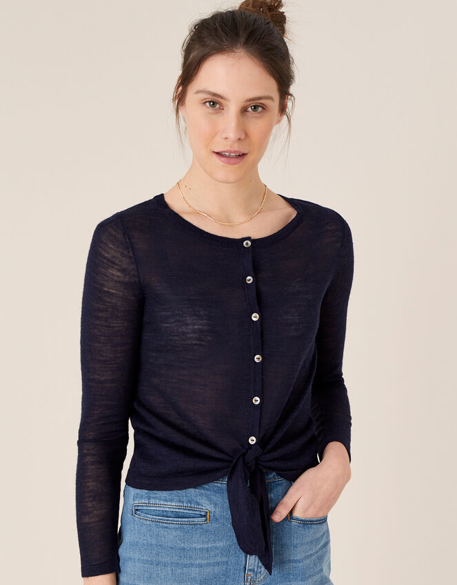 Loretta Button Cardigan in Linen Blend, Blue (NAVY), large
