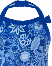 Flower Print Halter Swimsuit, Blue (BLUE), large