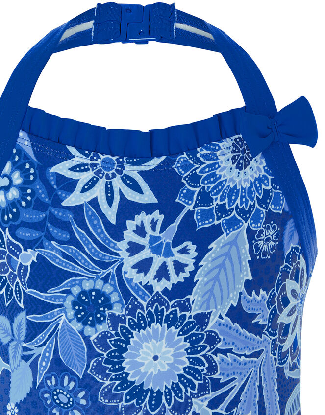Flower Print Halter Swimsuit, Blue (BLUE), large