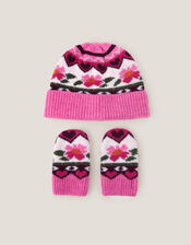 Baby Rose Knit Hat & Mitten Set, Multi (MULTI), large